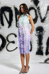 Adhara Püsküllü File Dantelli Midi Elbise Mor